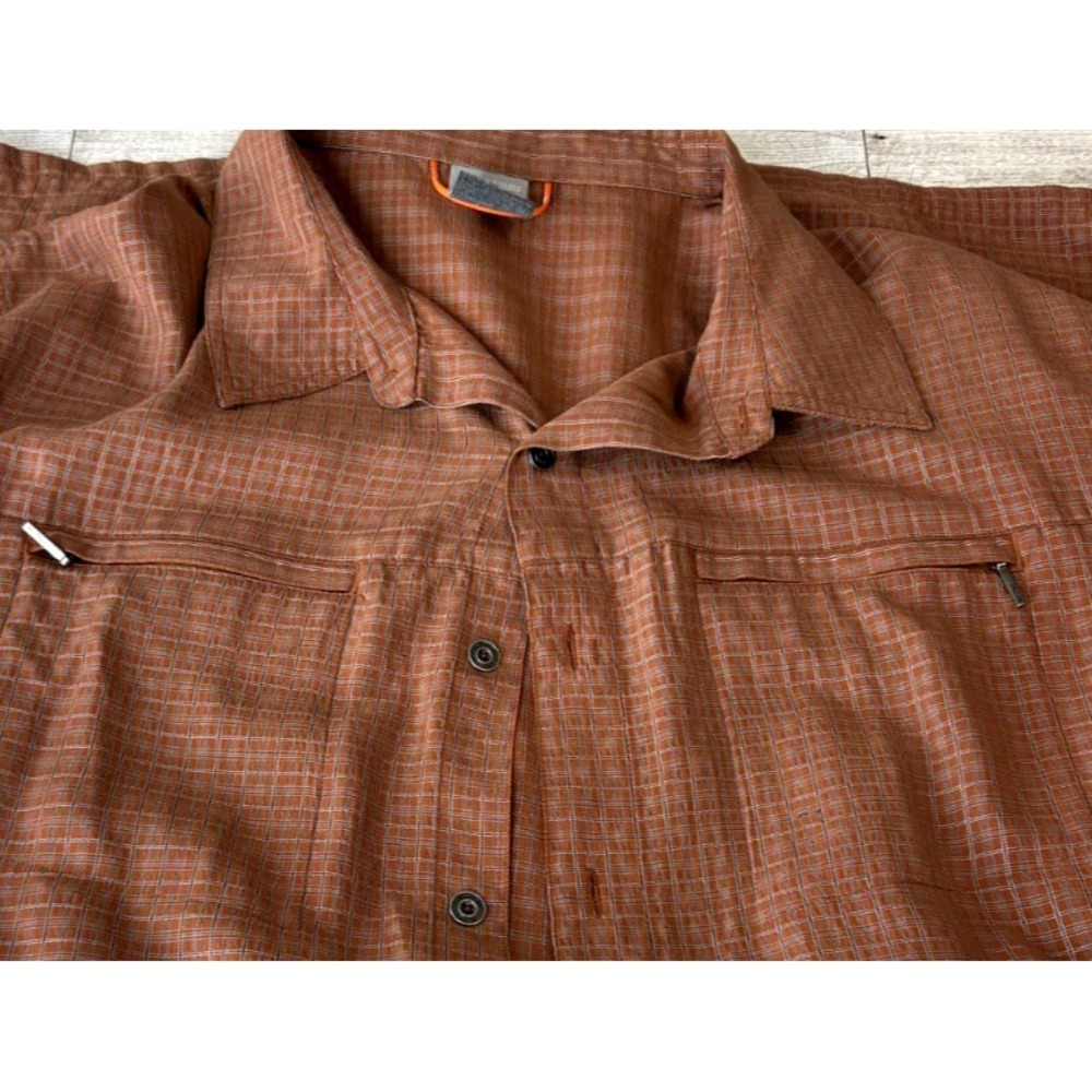 Nike ACG Shirt Orange Short Sleeve Plaid Button Hiking Trail Outdoor Men's XXL